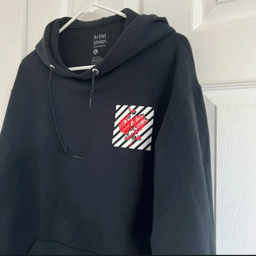 Artist Union - Black Hoodie with Red Rose Design - Picture 3 of 5